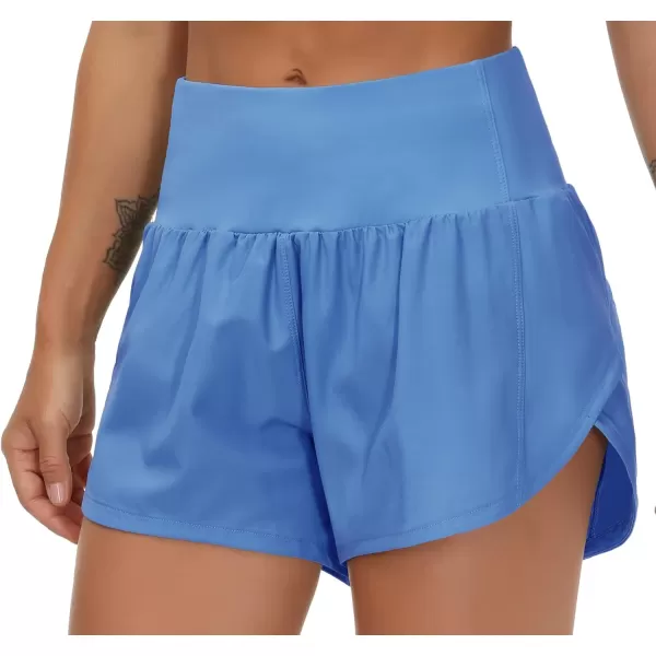 THE GYM PEOPLE Womens High Waisted Running Shorts Quick Dry Athletic Workout Shorts with Mesh Liner Zipper PocketsSea Blue