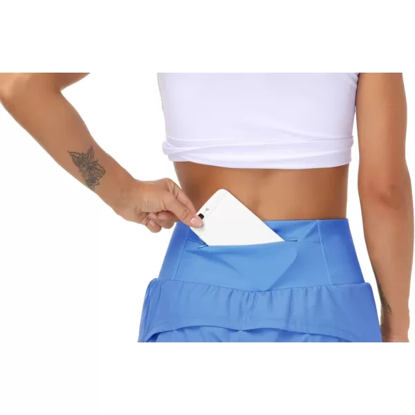 THE GYM PEOPLE Womens High Waisted Running Shorts Quick Dry Athletic Workout Shorts with Mesh Liner Zipper PocketsSea Blue