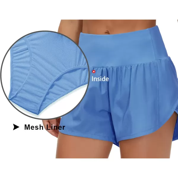 THE GYM PEOPLE Womens High Waisted Running Shorts Quick Dry Athletic Workout Shorts with Mesh Liner Zipper PocketsSea Blue
