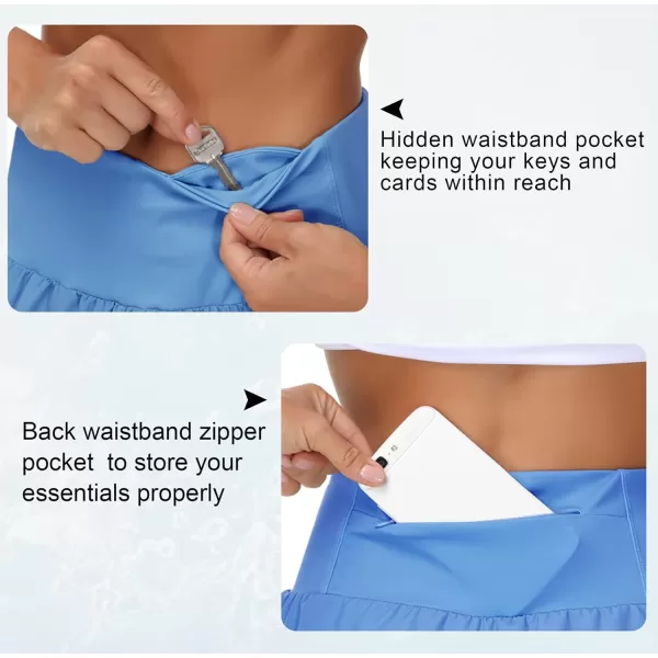 THE GYM PEOPLE Womens High Waisted Running Shorts Quick Dry Athletic Workout Shorts with Mesh Liner Zipper PocketsSea Blue