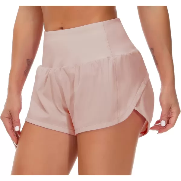 THE GYM PEOPLE Womens High Waisted Running Shorts Quick Dry Athletic Workout Shorts with Mesh Liner Zipper PocketsSoft Pink