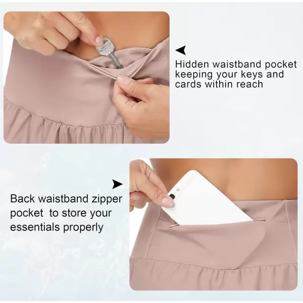 THE GYM PEOPLE Womens High Waisted Running Shorts Quick Dry Athletic Workout Shorts with Mesh Liner Zipper PocketsSoft Pink