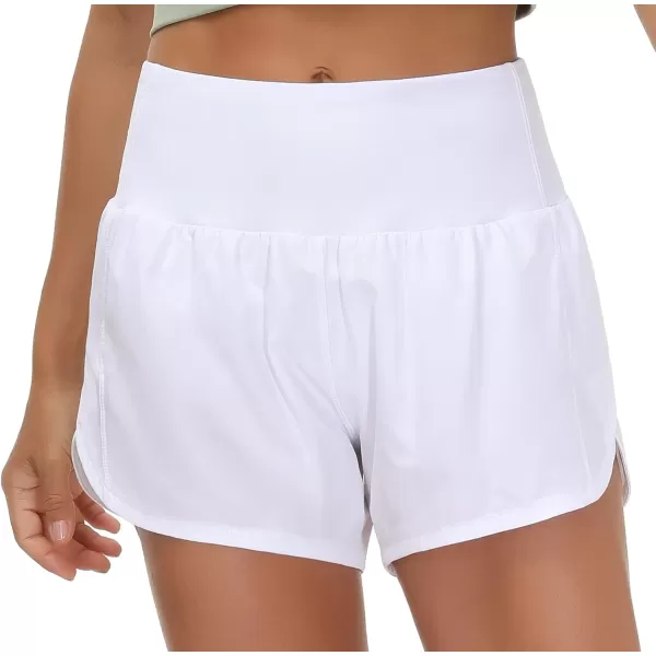 THE GYM PEOPLE Womens High Waisted Running Shorts Quick Dry Athletic Workout Shorts with Mesh Liner Zipper PocketsWhite