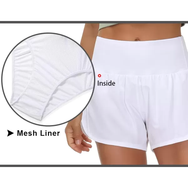 THE GYM PEOPLE Womens High Waisted Running Shorts Quick Dry Athletic Workout Shorts with Mesh Liner Zipper PocketsWhite