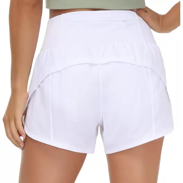 THE GYM PEOPLE Womens High Waisted Running Shorts Quick Dry Athletic Workout Shorts with Mesh Liner Zipper PocketsWhite