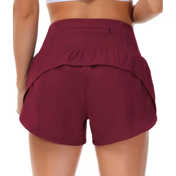 THE GYM PEOPLE Womens High Waisted Running Shorts Quick Dry Athletic Workout Shorts with Mesh Liner Zipper PocketsWine Red