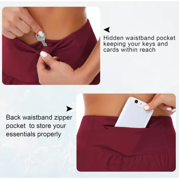 THE GYM PEOPLE Womens High Waisted Running Shorts Quick Dry Athletic Workout Shorts with Mesh Liner Zipper PocketsWine Red