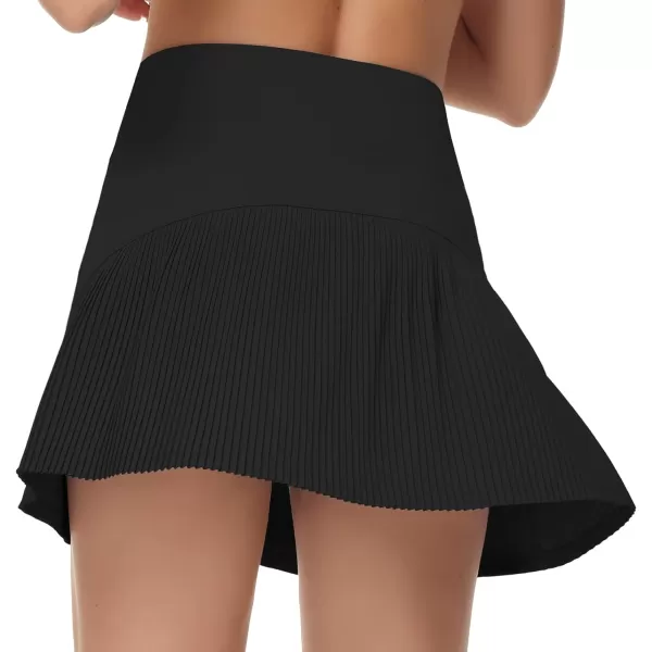 THE GYM PEOPLE Womens High Waisted Tennis Skirts Crossover Hemline Back Pleated Golf Skorts with Inner ShortsBlack