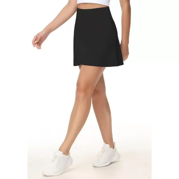 THE GYM PEOPLE Womens High Waisted Tennis Skirts Crossover Hemline Back Pleated Golf Skorts with Inner ShortsBlack