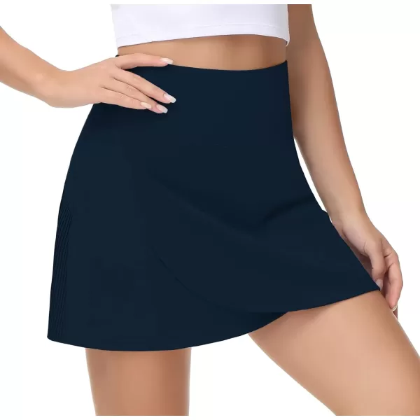 THE GYM PEOPLE Womens High Waisted Tennis Skirts Crossover Hemline Back Pleated Golf Skorts with Inner ShortsBlue