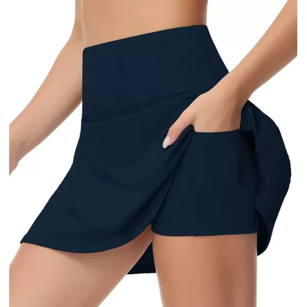 THE GYM PEOPLE Womens High Waisted Tennis Skirts Crossover Hemline Back Pleated Golf Skorts with Inner ShortsBlue