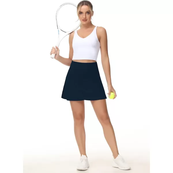 THE GYM PEOPLE Womens High Waisted Tennis Skirts Crossover Hemline Back Pleated Golf Skorts with Inner ShortsBlue