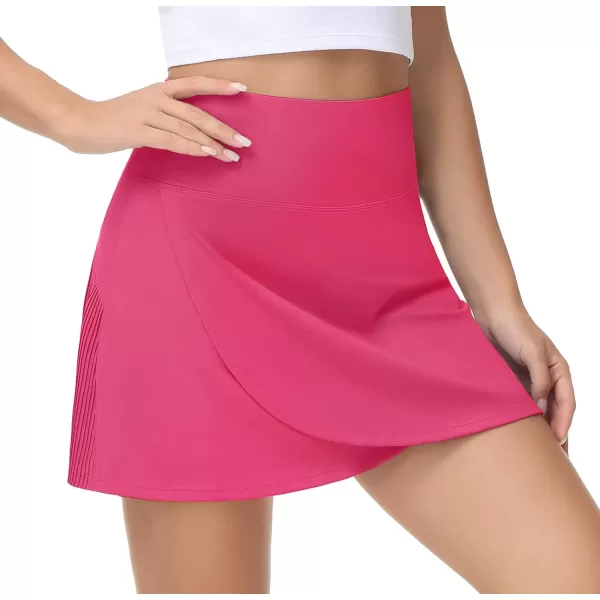THE GYM PEOPLE Womens High Waisted Tennis Skirts Crossover Hemline Back Pleated Golf Skorts with Inner ShortsBright Pink