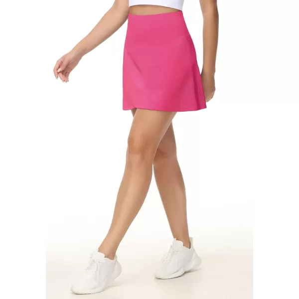 THE GYM PEOPLE Womens High Waisted Tennis Skirts Crossover Hemline Back Pleated Golf Skorts with Inner ShortsBright Pink
