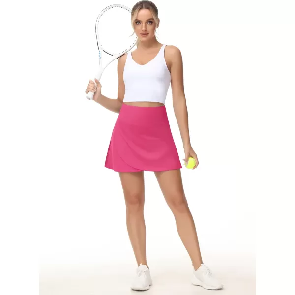 THE GYM PEOPLE Womens High Waisted Tennis Skirts Crossover Hemline Back Pleated Golf Skorts with Inner ShortsBright Pink