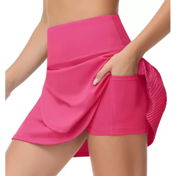 THE GYM PEOPLE Womens High Waisted Tennis Skirts Crossover Hemline Back Pleated Golf Skorts with Inner ShortsBright Pink