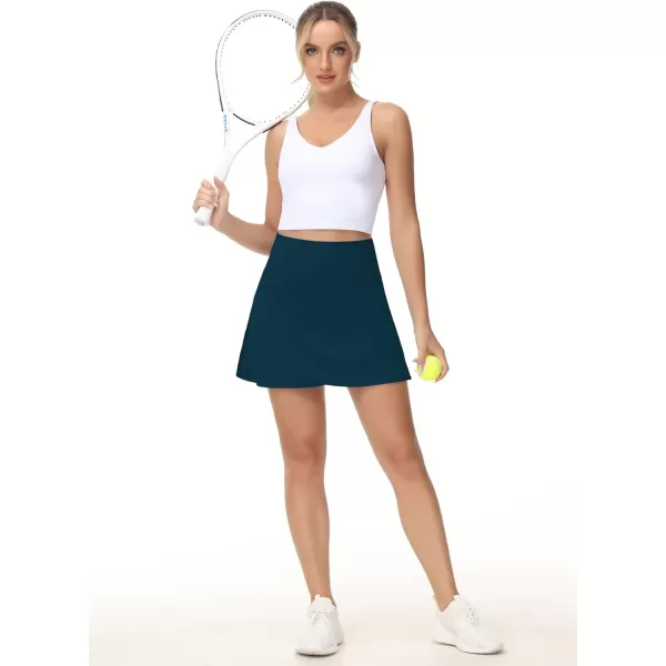 THE GYM PEOPLE Womens High Waisted Tennis Skirts Crossover Hemline Back Pleated Golf Skorts with Inner ShortsDark Blue Green