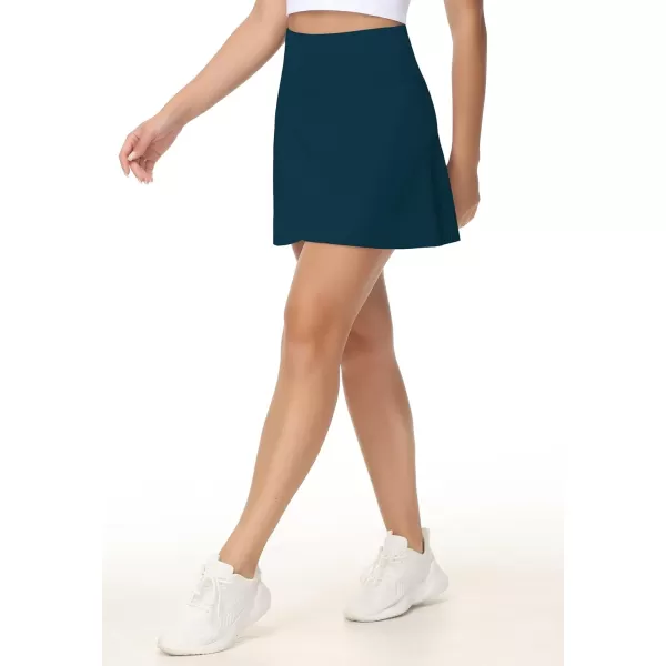 THE GYM PEOPLE Womens High Waisted Tennis Skirts Crossover Hemline Back Pleated Golf Skorts with Inner ShortsDark Blue Green
