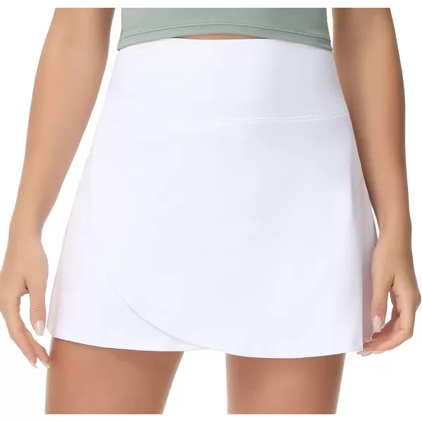 THE GYM PEOPLE Womens High Waisted Tennis Skirts Crossover Hemline Back Pleated Golf Skorts with Inner ShortsWhite