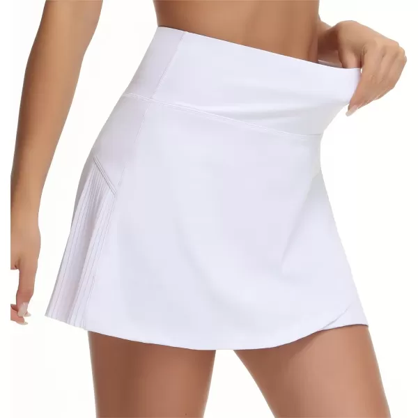 THE GYM PEOPLE Womens High Waisted Tennis Skirts Crossover Hemline Back Pleated Golf Skorts with Inner ShortsWhite