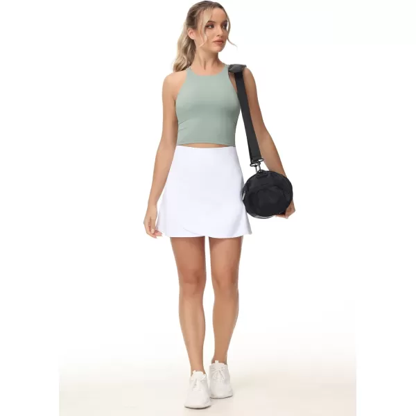 THE GYM PEOPLE Womens High Waisted Tennis Skirts Crossover Hemline Back Pleated Golf Skorts with Inner ShortsWhite