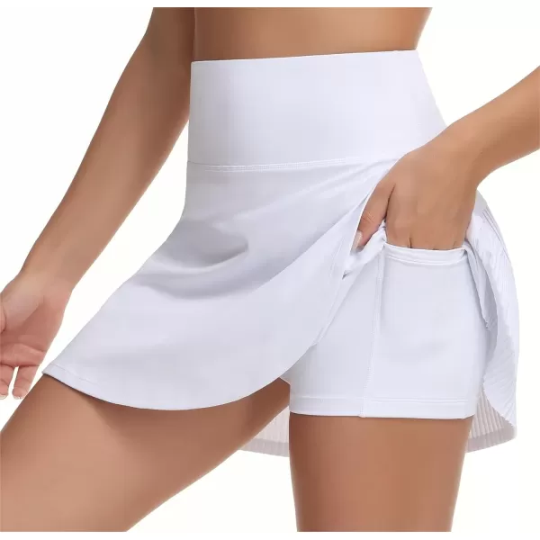 THE GYM PEOPLE Womens High Waisted Tennis Skirts Crossover Hemline Back Pleated Golf Skorts with Inner ShortsWhite