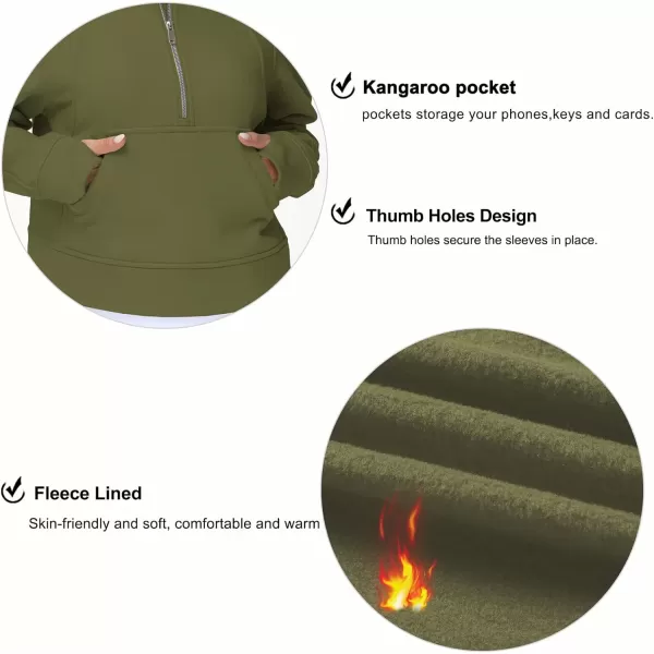 THE GYM PEOPLE Womens Hoodies Half Zip Long Sleeve Fleece Crop Pullover Sweatshirts with Pockets Thumb HoleArmy Green