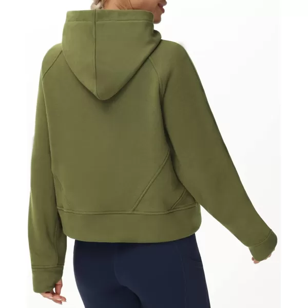 THE GYM PEOPLE Womens Hoodies Half Zip Long Sleeve Fleece Crop Pullover Sweatshirts with Pockets Thumb HoleArmy Green