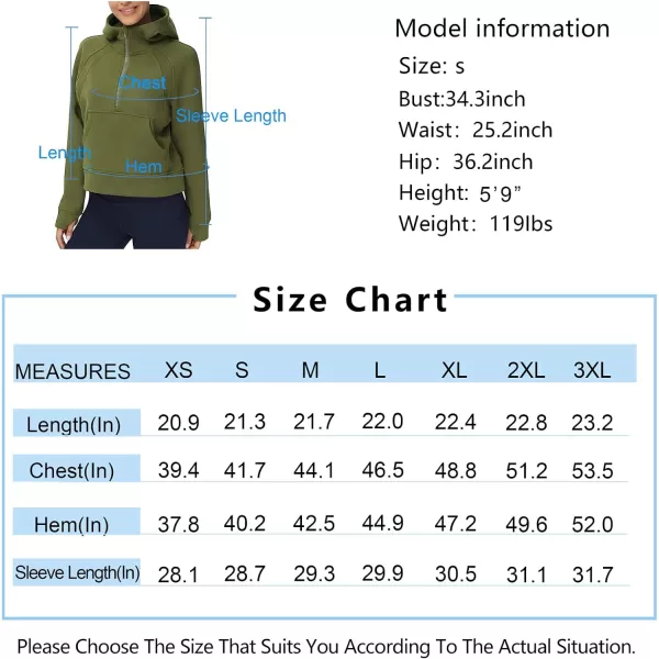 THE GYM PEOPLE Womens Hoodies Half Zip Long Sleeve Fleece Crop Pullover Sweatshirts with Pockets Thumb HoleArmy Green