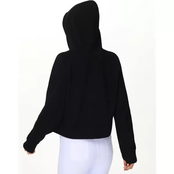 THE GYM PEOPLE Womens Hoodies Half Zip Long Sleeve Fleece Crop Pullover Sweatshirts with Pockets Thumb HoleBlack