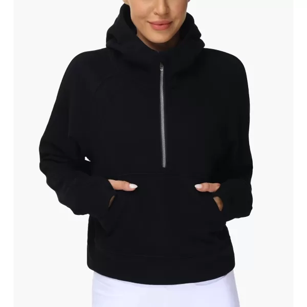 THE GYM PEOPLE Womens Hoodies Half Zip Long Sleeve Fleece Crop Pullover Sweatshirts with Pockets Thumb HoleBlack