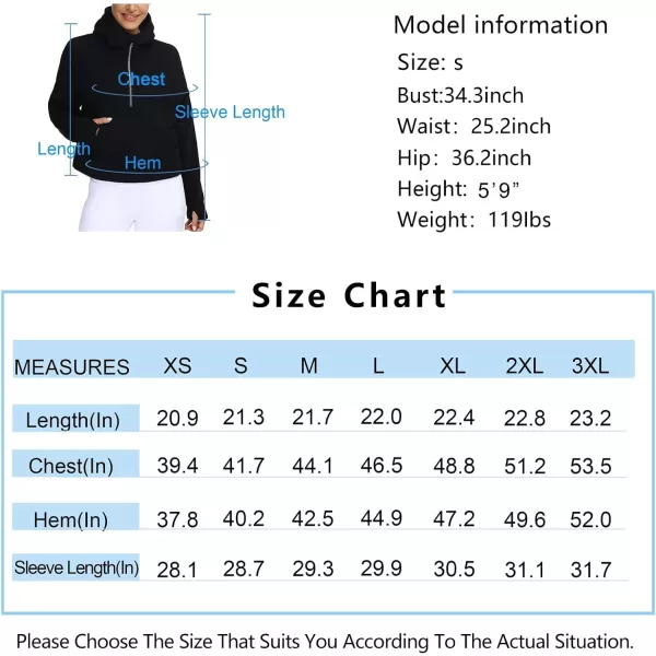THE GYM PEOPLE Womens Hoodies Half Zip Long Sleeve Fleece Crop Pullover Sweatshirts with Pockets Thumb HoleBlack