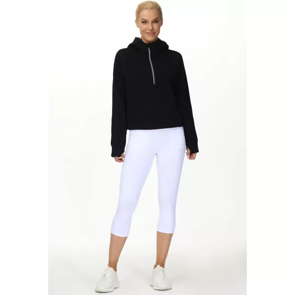 THE GYM PEOPLE Womens Hoodies Half Zip Long Sleeve Fleece Crop Pullover Sweatshirts with Pockets Thumb HoleBlack
