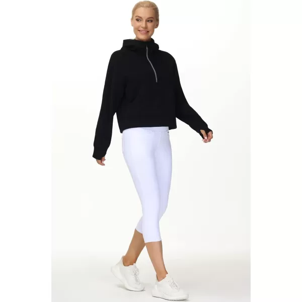 THE GYM PEOPLE Womens Hoodies Half Zip Long Sleeve Fleece Crop Pullover Sweatshirts with Pockets Thumb HoleBlack