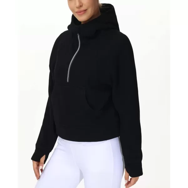 THE GYM PEOPLE Womens Hoodies Half Zip Long Sleeve Fleece Crop Pullover Sweatshirts with Pockets Thumb HoleBlack