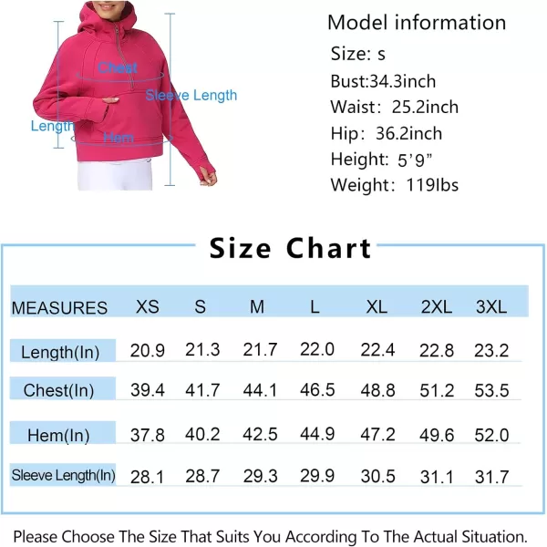 THE GYM PEOPLE Womens Hoodies Half Zip Long Sleeve Fleece Crop Pullover Sweatshirts with Pockets Thumb HoleBright Pink