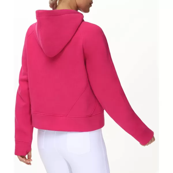 THE GYM PEOPLE Womens Hoodies Half Zip Long Sleeve Fleece Crop Pullover Sweatshirts with Pockets Thumb HoleBright Pink