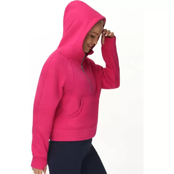 THE GYM PEOPLE Womens Hoodies Half Zip Long Sleeve Fleece Crop Pullover Sweatshirts with Pockets Thumb HoleBright Pink