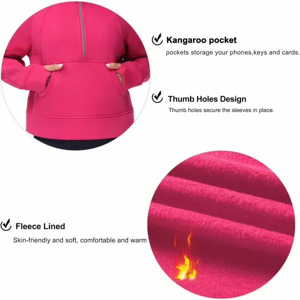THE GYM PEOPLE Womens Hoodies Half Zip Long Sleeve Fleece Crop Pullover Sweatshirts with Pockets Thumb HoleBright Pink
