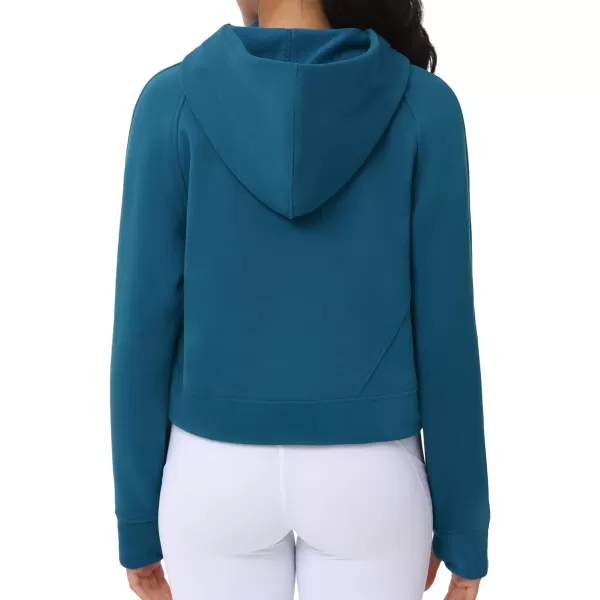 THE GYM PEOPLE Womens Hoodies Half Zip Long Sleeve Fleece Crop Pullover Sweatshirts with Pockets Thumb HoleDark Blue Green