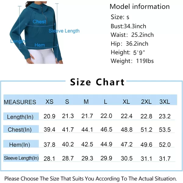 THE GYM PEOPLE Womens Hoodies Half Zip Long Sleeve Fleece Crop Pullover Sweatshirts with Pockets Thumb HoleDark Blue Green