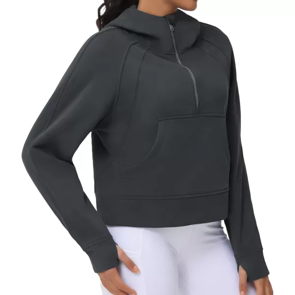 THE GYM PEOPLE Womens Hoodies Half Zip Long Sleeve Fleece Crop Pullover Sweatshirts with Pockets Thumb HoleDark Grey