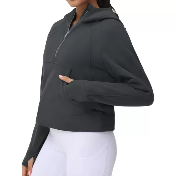 THE GYM PEOPLE Womens Hoodies Half Zip Long Sleeve Fleece Crop Pullover Sweatshirts with Pockets Thumb HoleDark Grey