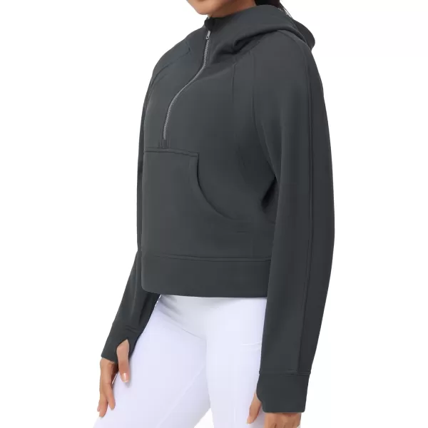 THE GYM PEOPLE Womens Hoodies Half Zip Long Sleeve Fleece Crop Pullover Sweatshirts with Pockets Thumb HoleDark Grey
