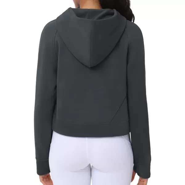 THE GYM PEOPLE Womens Hoodies Half Zip Long Sleeve Fleece Crop Pullover Sweatshirts with Pockets Thumb HoleDark Grey