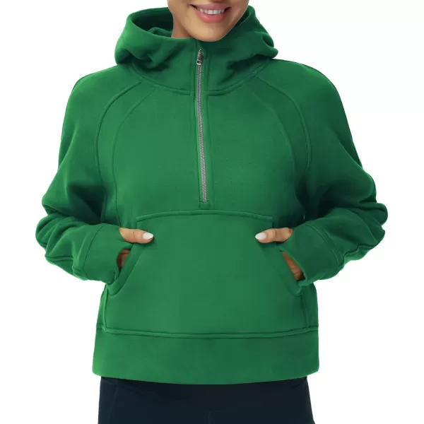 THE GYM PEOPLE Womens Hoodies Half Zip Long Sleeve Fleece Crop Pullover Sweatshirts with Pockets Thumb HoleGreen