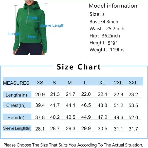 THE GYM PEOPLE Womens Hoodies Half Zip Long Sleeve Fleece Crop Pullover Sweatshirts with Pockets Thumb HoleGreen