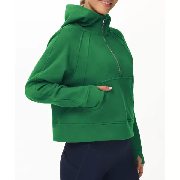 THE GYM PEOPLE Womens Hoodies Half Zip Long Sleeve Fleece Crop Pullover Sweatshirts with Pockets Thumb HoleGreen