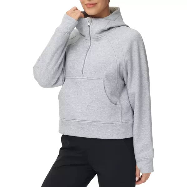 THE GYM PEOPLE Womens Hoodies Half Zip Long Sleeve Fleece Crop Pullover Sweatshirts with Pockets Thumb HoleGrey
