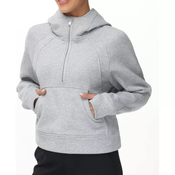 THE GYM PEOPLE Womens Hoodies Half Zip Long Sleeve Fleece Crop Pullover Sweatshirts with Pockets Thumb HoleGrey